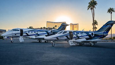 Introducing Thrive Aviation's fractional fleet - HondaJet HA-420 and Bombardier Challenger 3500 at sunset in Las Vegas, NV.