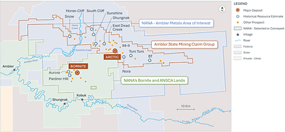 Figure 1: The Arctic and Bornite deposits within the Upper Kobuk Mineral Projects area that spans 190,929 hectares (471,796 acres)