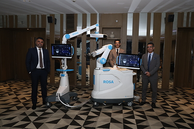 L-R: Chintan Desai, President, Asia Pacific; Bhuwan Gupta, Director, Marketing & Service (South Asia); and Ajay Bagga, Managing Director, South Asia, Zimmer Biomet, at the 22nd Annual Conference of the Indian Arthroplasty Association 2026 in Ahmedabad